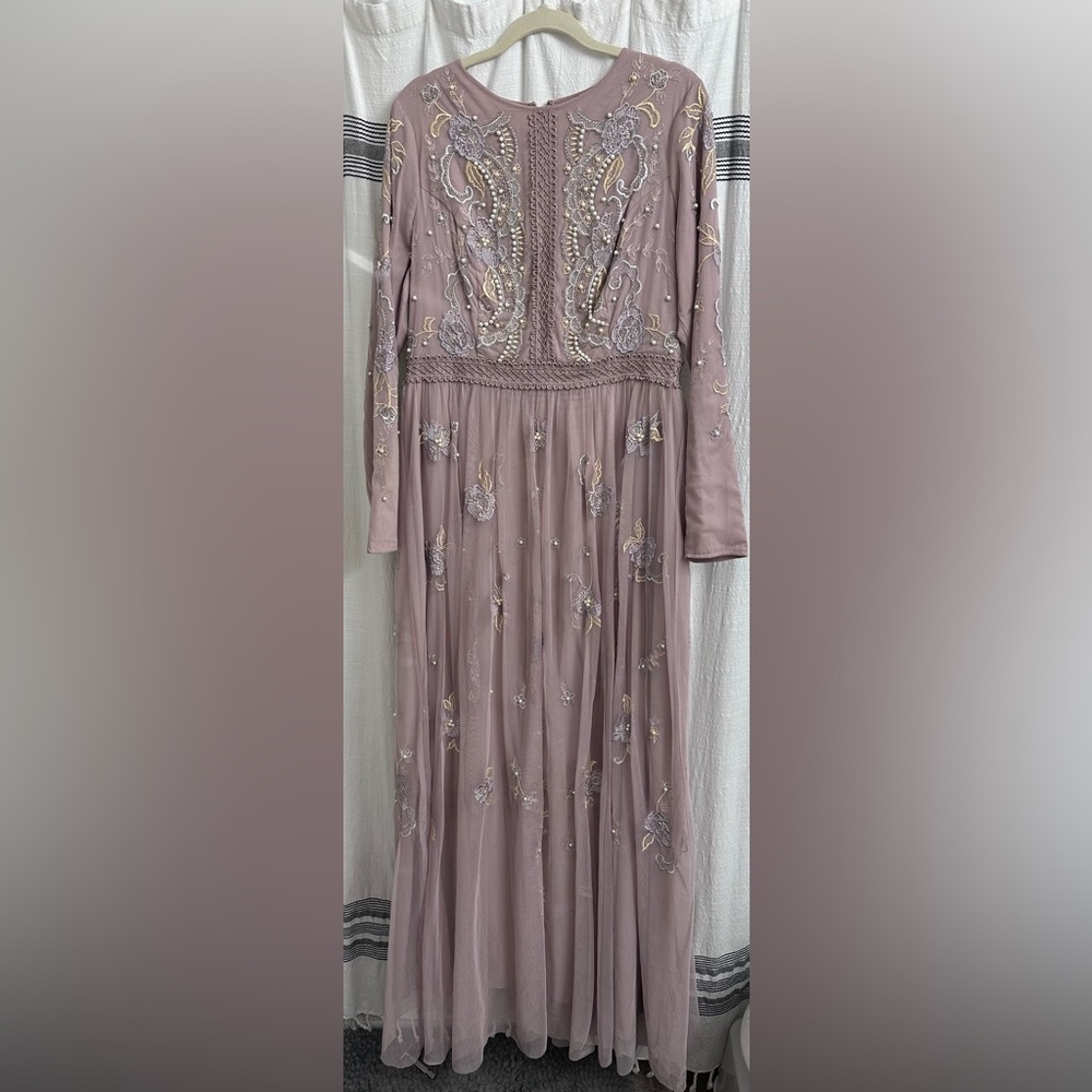 ASOS Embellished Long Sleeve Dress in Lavender